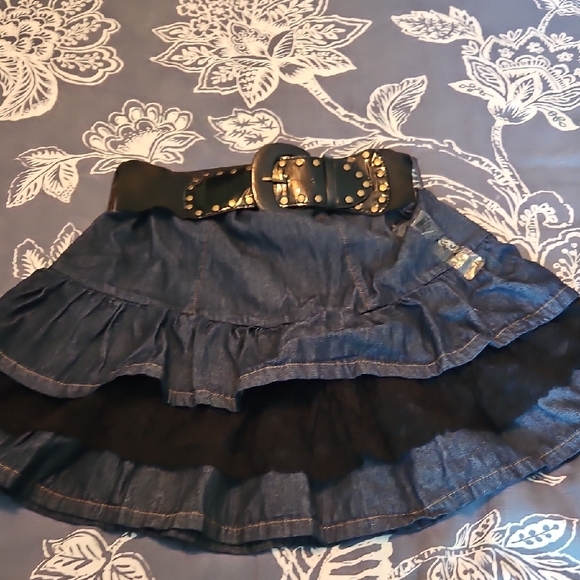 Thrill Denim Mini Skirt with Studded Black Belt - Picture 1 of 11